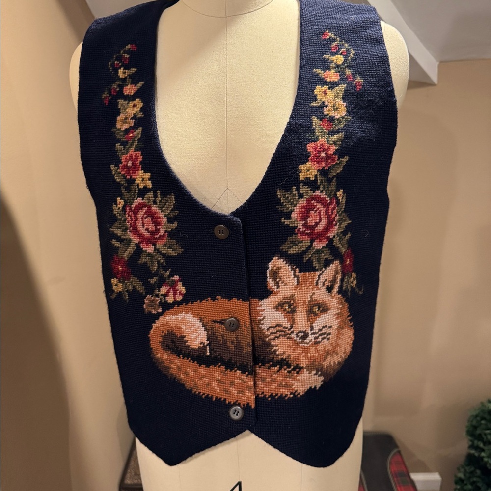 Vintage Fox and Floral Tapestry Vest